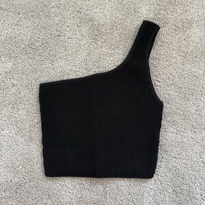 Aritzia Babaton Black Knit One-Shoulder Tank Top